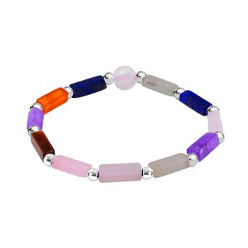 3er-Set- Multi-Edelstein und wei&szlig;e Kristall Quarz-Armb&auml;nder - 231 ct.