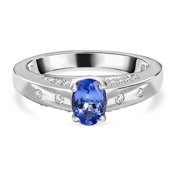Tansanit, Wei&szlig;er Zirkon Ring, 925 Silber rhodiniert, (Gr&ouml;&szlig;e 16.00) ca. 0.84 ct