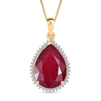 LUXURIANT DIAMOND - AA Niassa Rubin, Lab Grown Diamant Schmuckset ca. 50 cm 925 Silber 750 Gelbgold Vermeil ca. 19,86 ct.