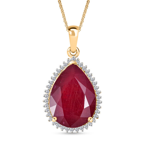 LUXURIANT DIAMOND - AA Niassa Rubin, Lab Grown Diamant Schmuckset ca. 50 cm 925 Silber 750 Gelbgold Vermeil ca. 19,86 ct.