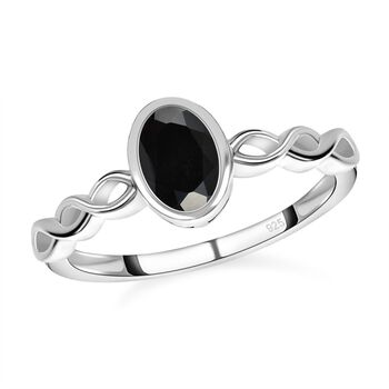 Schwarzer Spinell Ring, 925 Silber (Gr&ouml;&szlig;e 20.00) ca. 0.98 ct