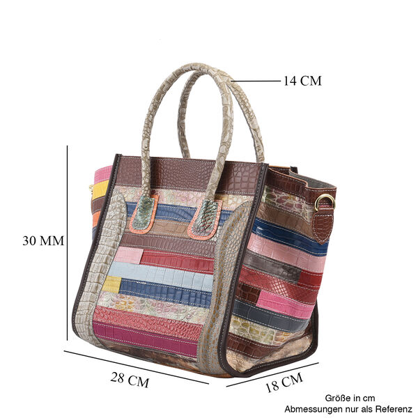 CHAOS BY ELSIE - Schultertasche aus 100% echtem Leder mit RFID Schutz und abnehmbarem Riemen, Krokodil Muster, Gr&ouml;&szlig;e 28x18x30 cm, Taupe image number 7