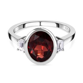 Natürlicher Mosambik Granat, weißer Zirkon Ring, 925 Silber platiniert (Größe 18.00) ca. 3.09 ct