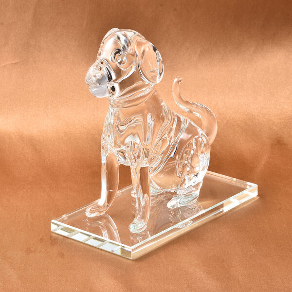 Dekorative Kristallglas Hunde-Figur auf quadratischem St&auml;nder, Wei&szlig; image number 2