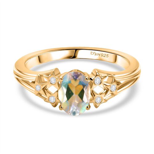 D joy AAA Premium Malagasy Regenbogen Mondstein, Moissanit Ring 925 Silber 750 Gelbgold Vermeil (Größe 18.00) ca. 0.75 ct image number 0