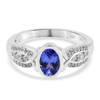 Tansanit und Zirkon-Ring, 925 Silber platiniert (Gr&ouml;&szlig;e 17.00) ca. 1,09 ct