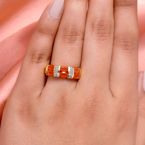 Mexikanischer Kirschfeuer Opal und Zirkon-Ring 925 Silber Gelbgold Vermeil  ca. 1,09 ct image number 3