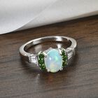 Natürlicher Äthiopischer Opal und Mehrfarbige Edelstein Ring 925 Silber Platin-Überzug image number 1