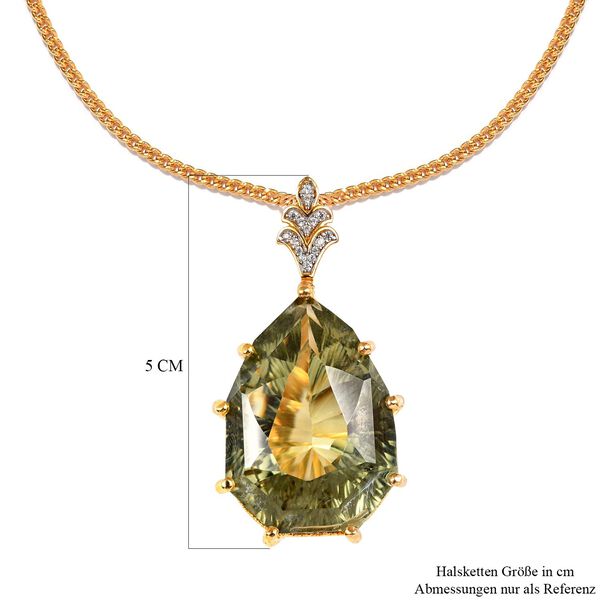 Prasiolith und wei&szlig;er Zirkon Anh&auml;nger mit Kette, 925 Silber vergoldet ca. 50.23 ct image number 6