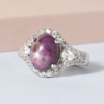 Sternrubin und wei&szlig;er Zirkon-Ring, 925 Silber platiniert  ca. 8,48 ct