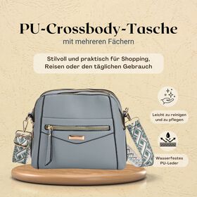 Crossbody-Tasche mit mehreren Reißverschlussfächern und abnehmbarem Gurt, 25x9x18cm, Hellblau