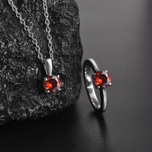 2er Set - Roter Zirkonia Anh&auml;nger mit Kette und Ring (Gr&ouml;&szlig;e 16.00), Edelstahl image number 2