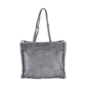 Kunstfell Schultertasche mit Schulterriemen, Grau