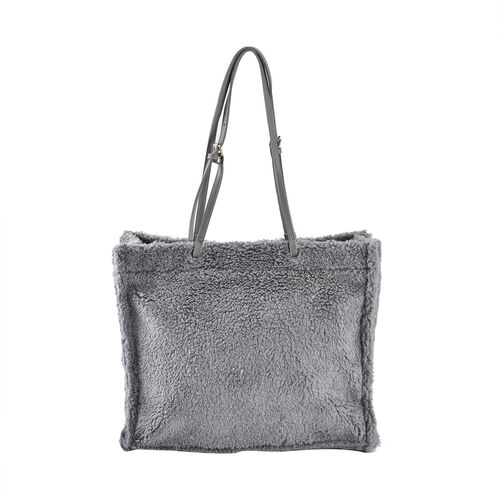 Kunstfell Schultertasche mit Schulterriemen, Grau image number 0