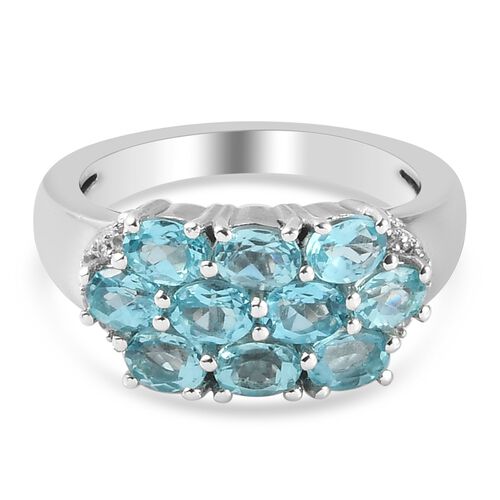 Blauer Apatit und Zirkon Cluster Ring 925 Silber Platin-Überzug image number 0