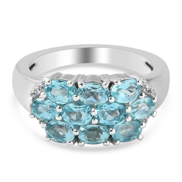 Blauer Apatit und Zirkon Cluster Ring 925 Silber Platin-&Uuml;berzug