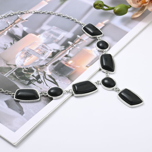 Schwarze Achat-Halskette, 45 cm, silberfarben ca. 120,50 ct image number 2