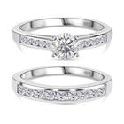 Moissanit Doppelring, 925 Silber platiniert, ca. 1.46 ct