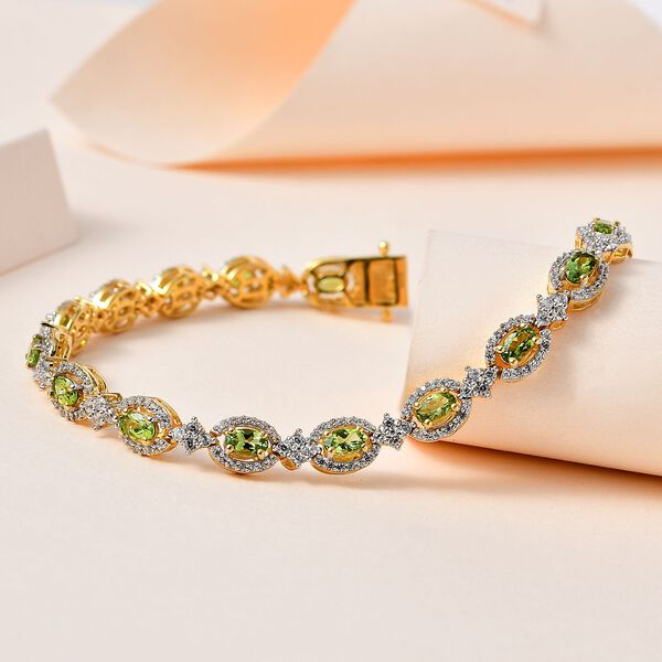 Nat&uuml;rliches AAA Calabar-Turmalin, Wei&szlig;er Zirkon Armband, ca. 19 cm, 925 Silber Gelbgold Vermeil, ca. 7.01 ct image number 2