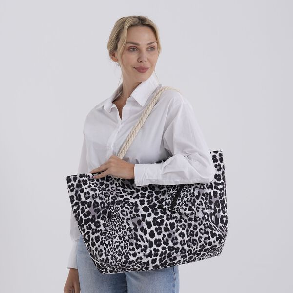2er-Set, Shoppertasche mit kleiner Tasche, 56x36x16cm, Schwarz Wei&szlig; Leopardenmuster image number 2
