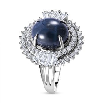Blauer Sternsaphir und Zirkon-Ring - 7,20 ct.