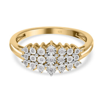 Wei&szlig;er Diamant Ring, 925 Silber Gelbgold Vermeil (Gr&ouml;&szlig;e 20.00) ca. 0.10 ct