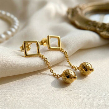 Geometrische runde Tropfen Ohrh&auml;nger, 925 Silber vergoldet