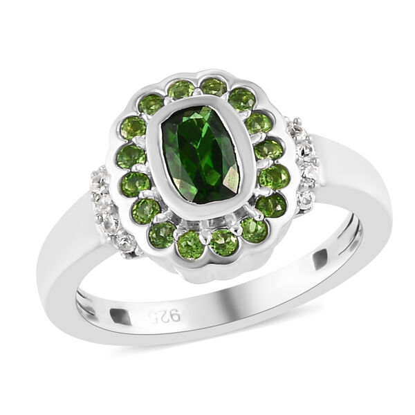 Nat&uuml;rlicher Chromdiopsid und Zirkon Ring 925 Silber platiniert image number 4