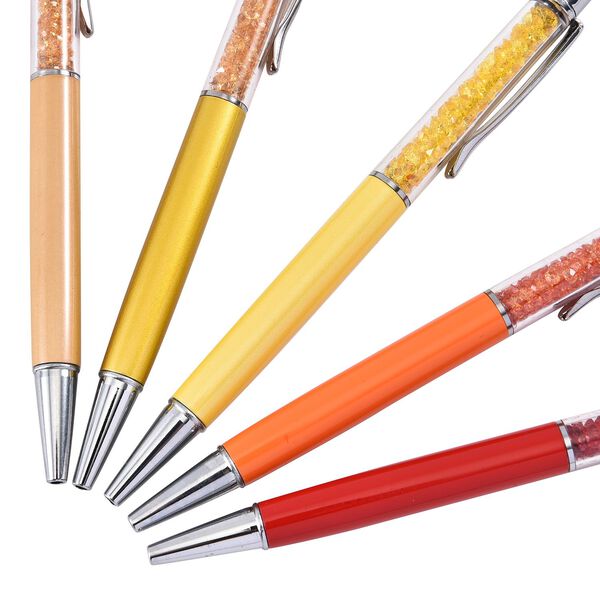 5er Set - Kristall gef&uuml;llte Aluminium-Kugelschreiber, rot/gelb image number 2