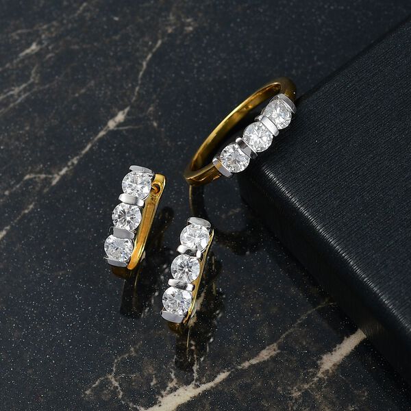 D'Joy zweifarbiges Moissanit Schmuckset, 925 Silber rhodiniert und vergoldet - 2 ct. image number 2