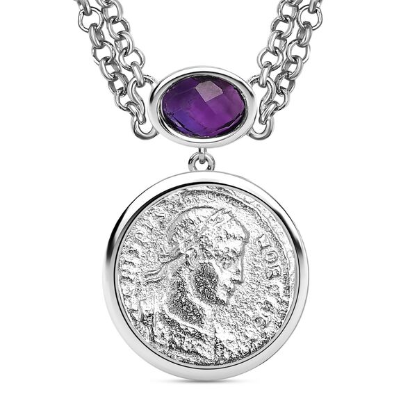 GP Coin Kollektion - Afrikanische Amethyst und Kanchanburi blaue Saphir-Halskette, 45 cm - 3,15 ct. image number 4