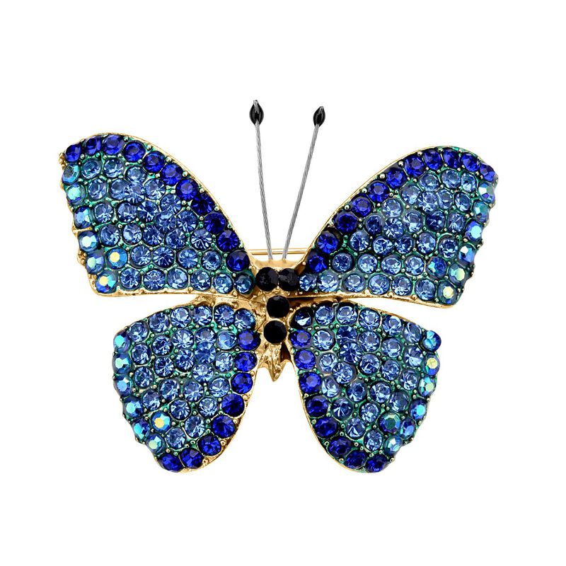 Blaue Kristall Schmetterlings-Brosche, goldfarben image number 0