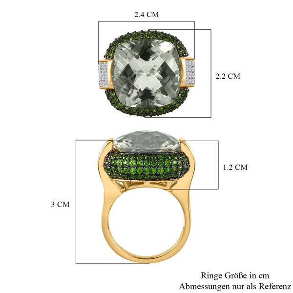 AAA Prasiolith, Chromdiopsid und Zirkon-Ring - 21,30 ct. image number 7