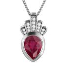 Afrikanischer Rubin (Fissure gefüllt), weißer Zirkon Anhänger mit Kette, 925 Silber platiniert ca. 2.53 ct