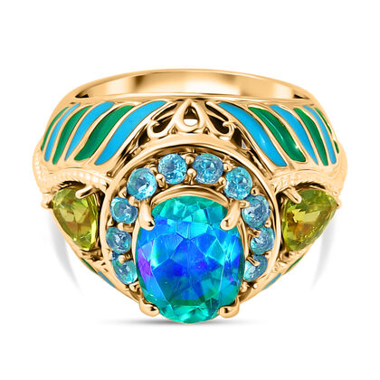 EVER TRUE Pfau Quarz Triplette, Peridot Ring Nickelfreies Messing (Gr&ouml;&szlig;e 19.00) ca. 4,59 ct