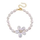 Keshi Perle, Weiße Süßwasser Perle Armband ca. 18 cm+ 5 cm Extender, 925 Silber vergoldet