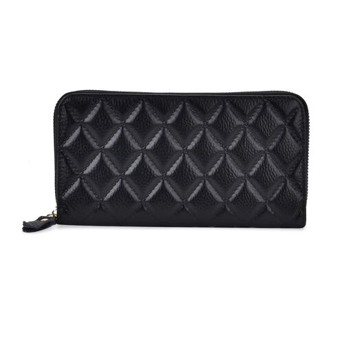 Brieftasche aus echtem Leder mit RFID-Schutz in Stepp-Optik, 19x2,5x9,5cm, Schwarz image number 0