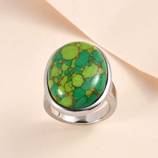 Gr&uuml;nes T&uuml;rkis Ring, Edelstahl, (Gr&ouml;&szlig;e 16.00), ca. 16.17 ct image number 2