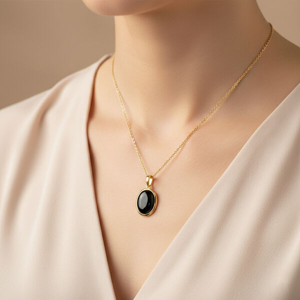 EverTrue AA schwarzer Glasachat Anh&auml;nger mit 50cm Kette - 6 ct. image number 2