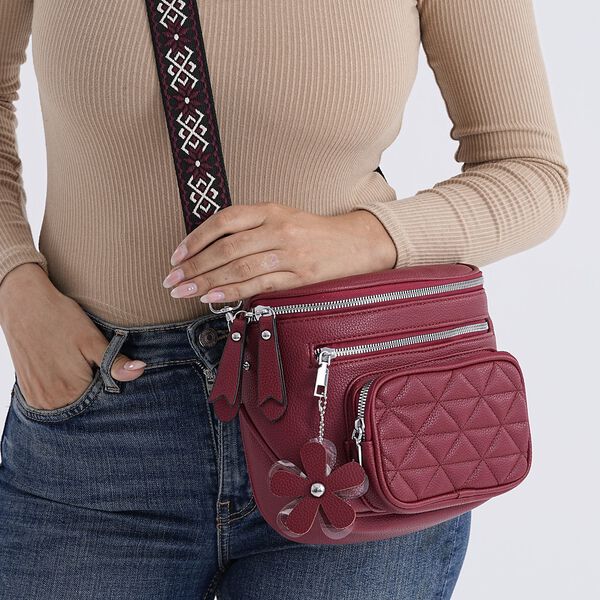 PU Crossbody Tasche mit gemustertem Riemen, 22x8x19cm, Rot image number 4