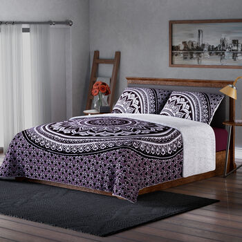 Serenity Night: Premium Kollektion - kuschelige Steppdecke und 2 Kissenbez&uuml;ge mit rotem Mandala-Muster