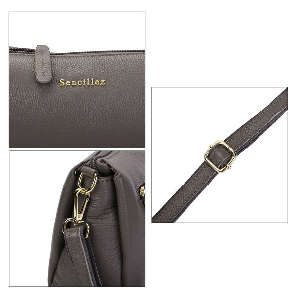 Sencillez Crossbody Tasche aus echtem Leder,  Gr&ouml;&szlig;e 28x9x17 cm, Grau image number 4