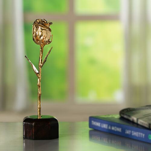 Rose mit Holzständer, vergoldet image number 1