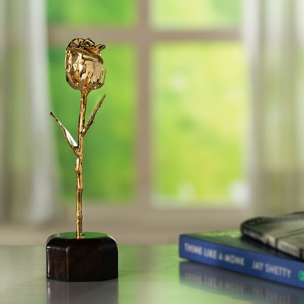 Rose mit Holzst&auml;nder, vergoldet image number 1