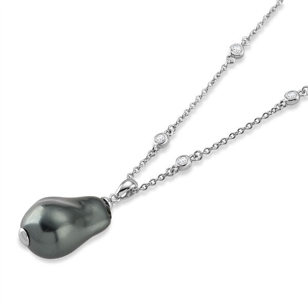 EverTrue wei&szlig;e Zirkonia und gr&uuml;ne Muschelkernperle 50cm Halskette image number 3