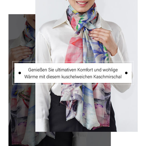 LA MAREY Schal aus 100% Premium-Kaschmir mit Digitaldruck, 70x200cm, Rosa Tulpen image number 2