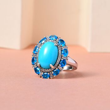 Nat&uuml;rlicher Sleeping Beauty T&uuml;rkis, Neon Apatit und Zirkon-Ring - 6,71 ct.