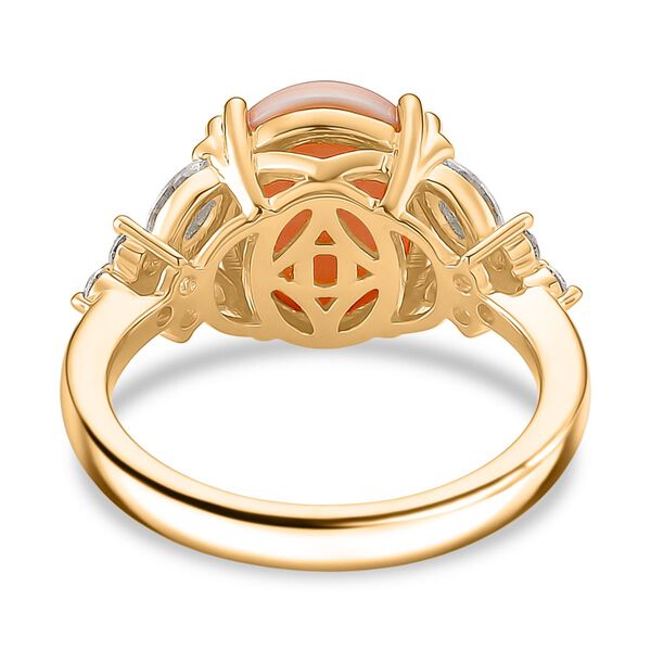 D'Joy Moissanit, Natürlicher Rosa Königsmuschel Perle Ring 925 Silber 750 Gelbgold Vermeil (Größe 16.00) image number 4