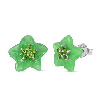 Gr&uuml;ne Jade, Nat&uuml;rlicher Chromdiopsid Ohrringe 925 Silber rhodiniert ca. 5.65 ct