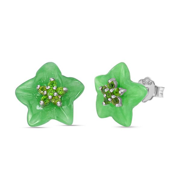 Gr&uuml;ne Jade, Nat&uuml;rlicher Chromdiopsid Ohrringe 925 Silber rhodiniert ca. 5.65 ct